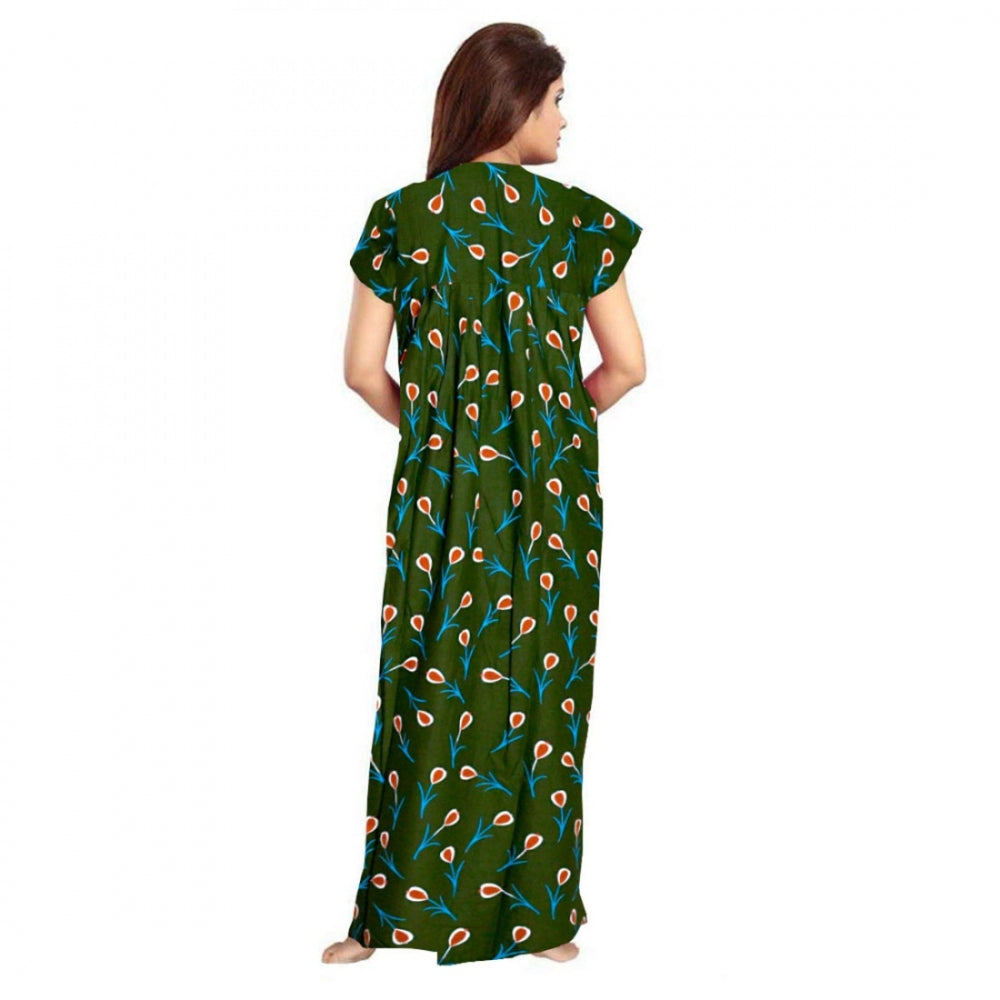 Seduva Women's Cotton Printed Maxi Nighty (Green)