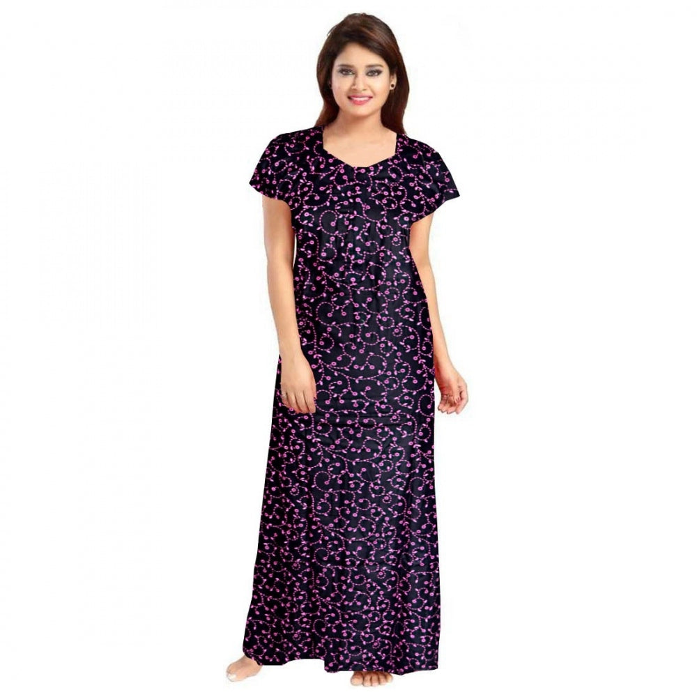 Seduva Women's Cotton Printed Maxi Nighty (Purple)