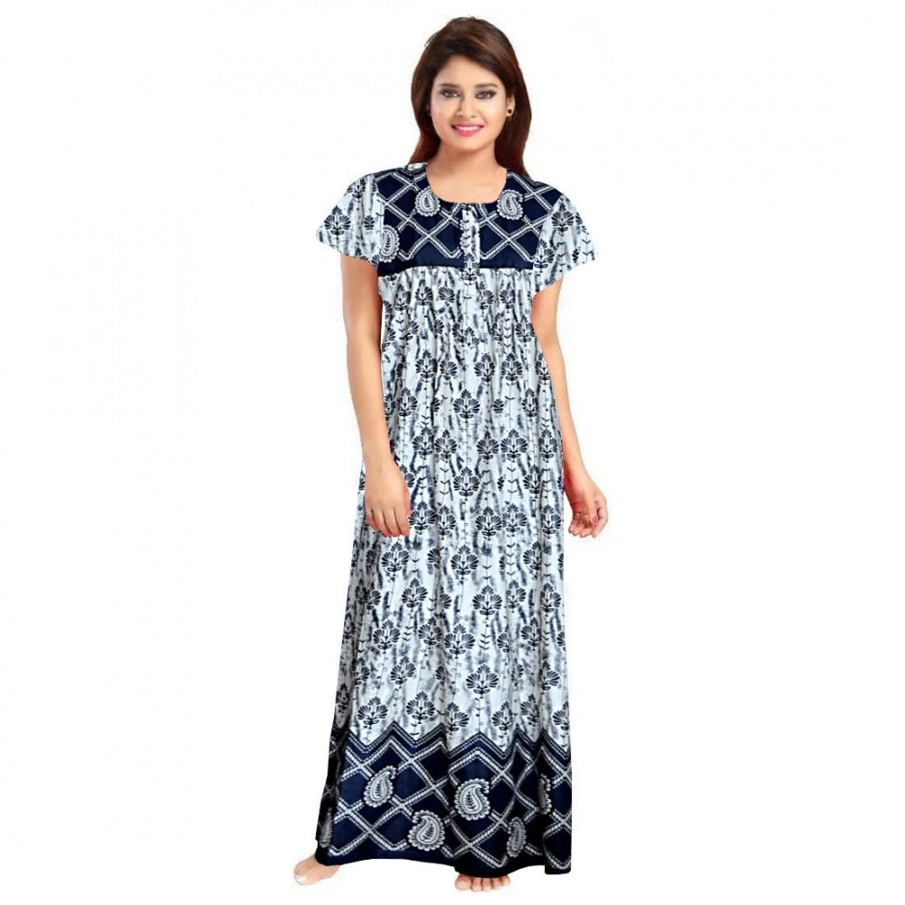 Seduva Women's Cotton Printed Maxi Nighty (Navy Blue)
