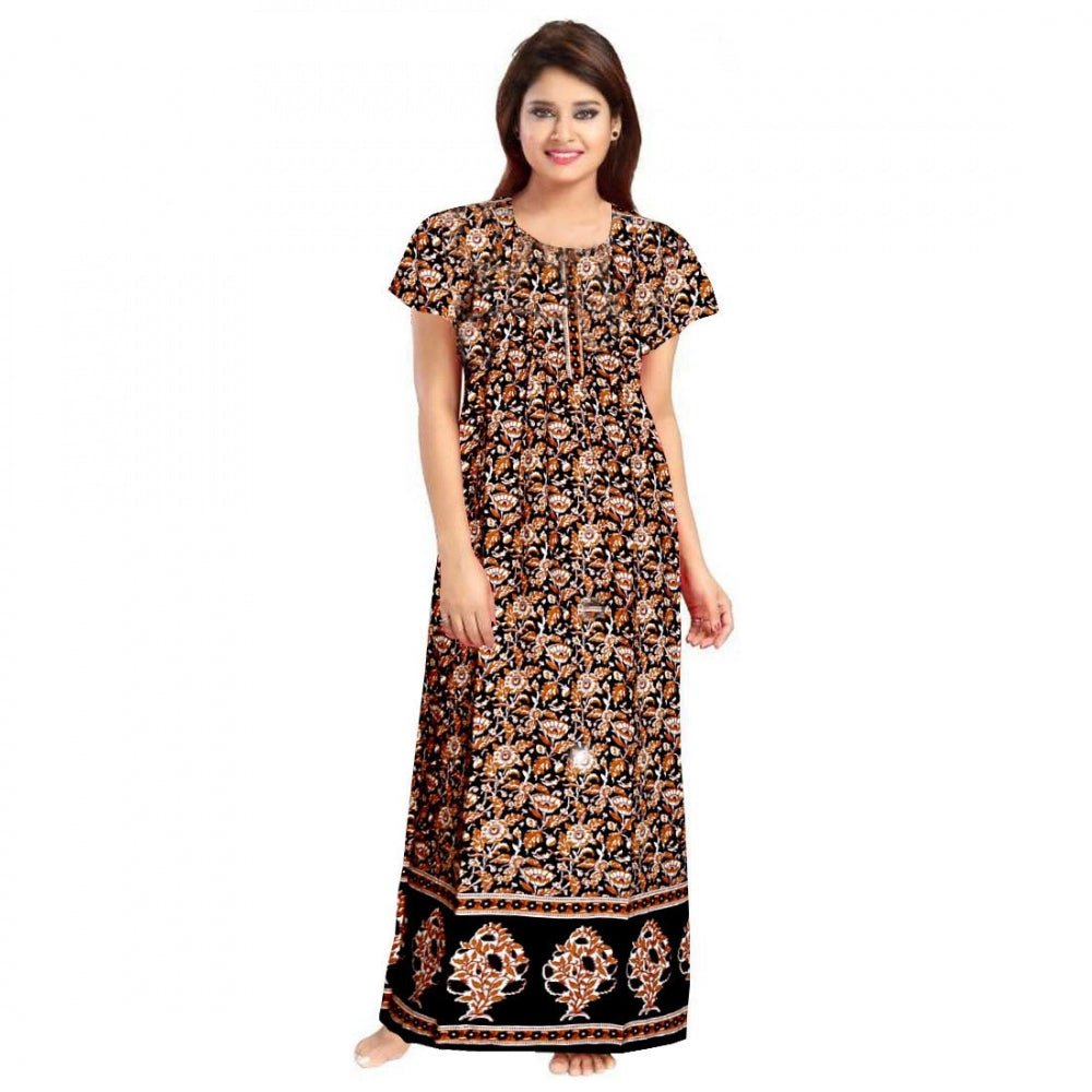 Seduva Women's Cotton Printed Maxi Nighty (Brown)
