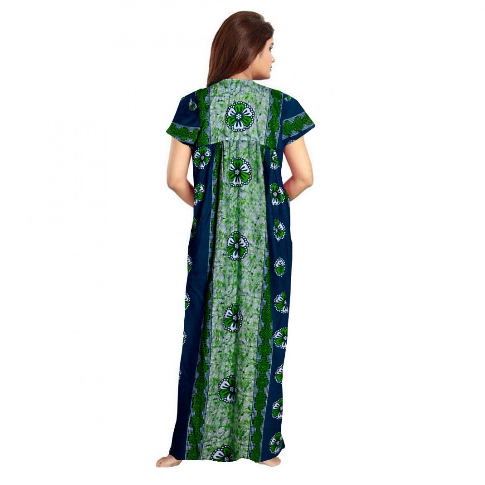 Seduva Women's Cotton Printed Maxi Nighty (Green)