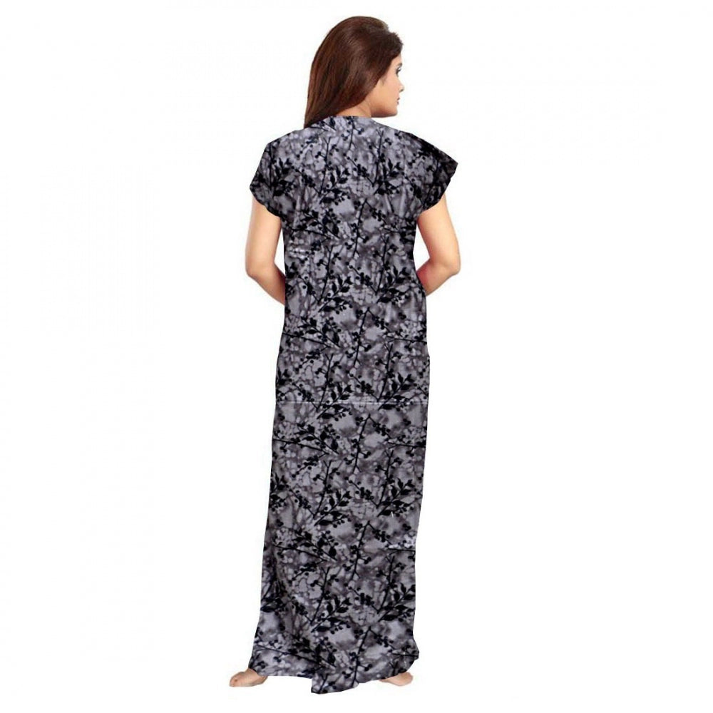 Seduva Women's Cotton Printed Maxi Nighty (Grey)