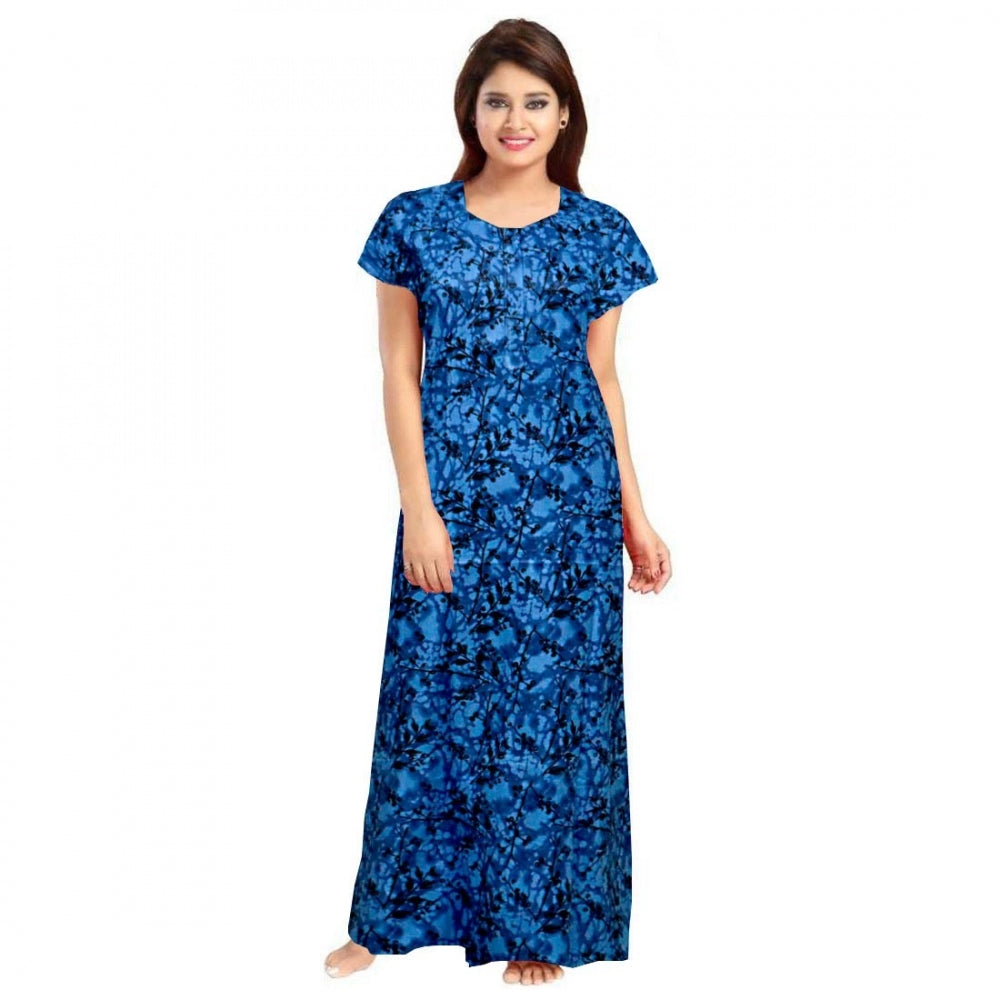 Seduva Women's Cotton Printed Maxi Nighty (Blue)