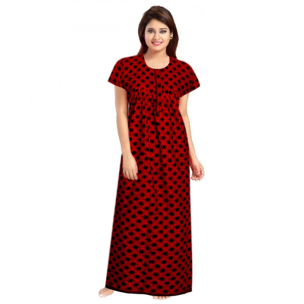 Seduva Women's Cotton Printed Maxi Nighty (Red)