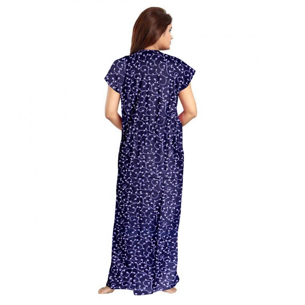 Seduva Women's Cotton Printed Maxi Nighty (Blue)
