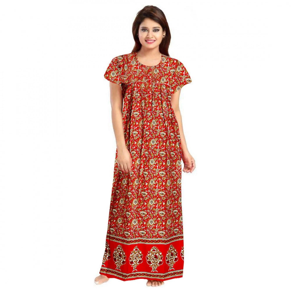 Seduva Women's Cotton Printed Maxi Nighty (Red)