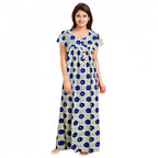 Seduva Women's Cotton Printed Maxi Nighty (Off White)