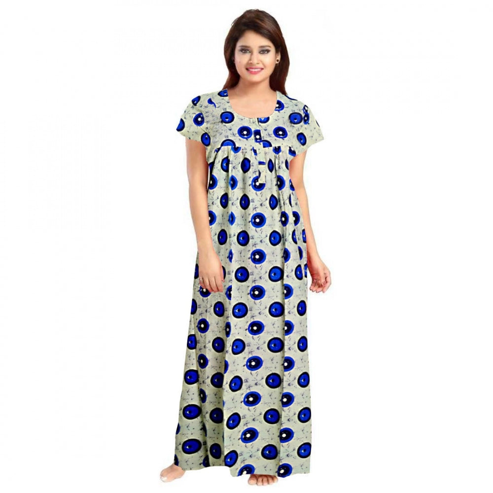 Seduva Women's Cotton Printed Maxi Nighty (Off White)