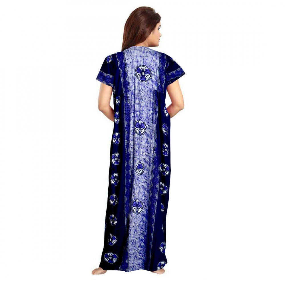 Seduva Women's Cotton Printed Maxi Nighty (Blue)
