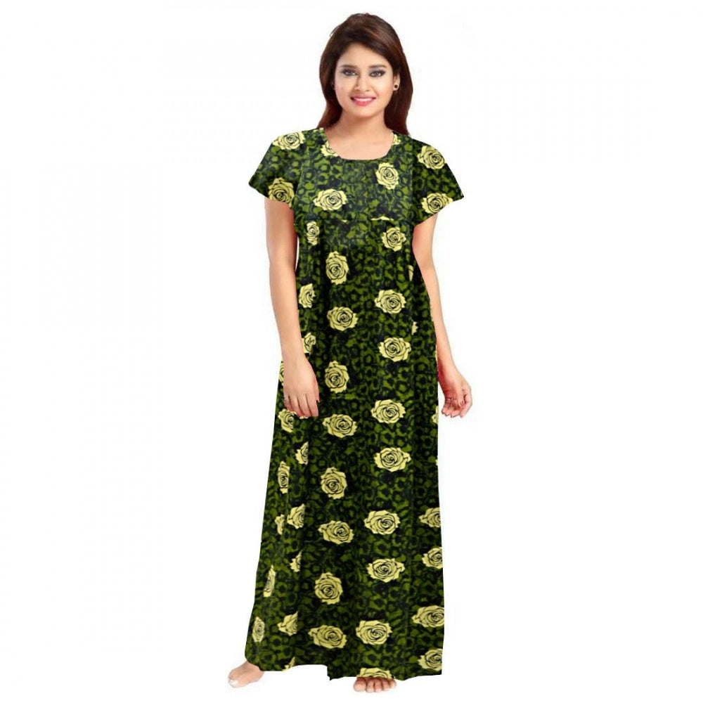 Seduva Women's Cotton Printed Maxi Nighty (Green)