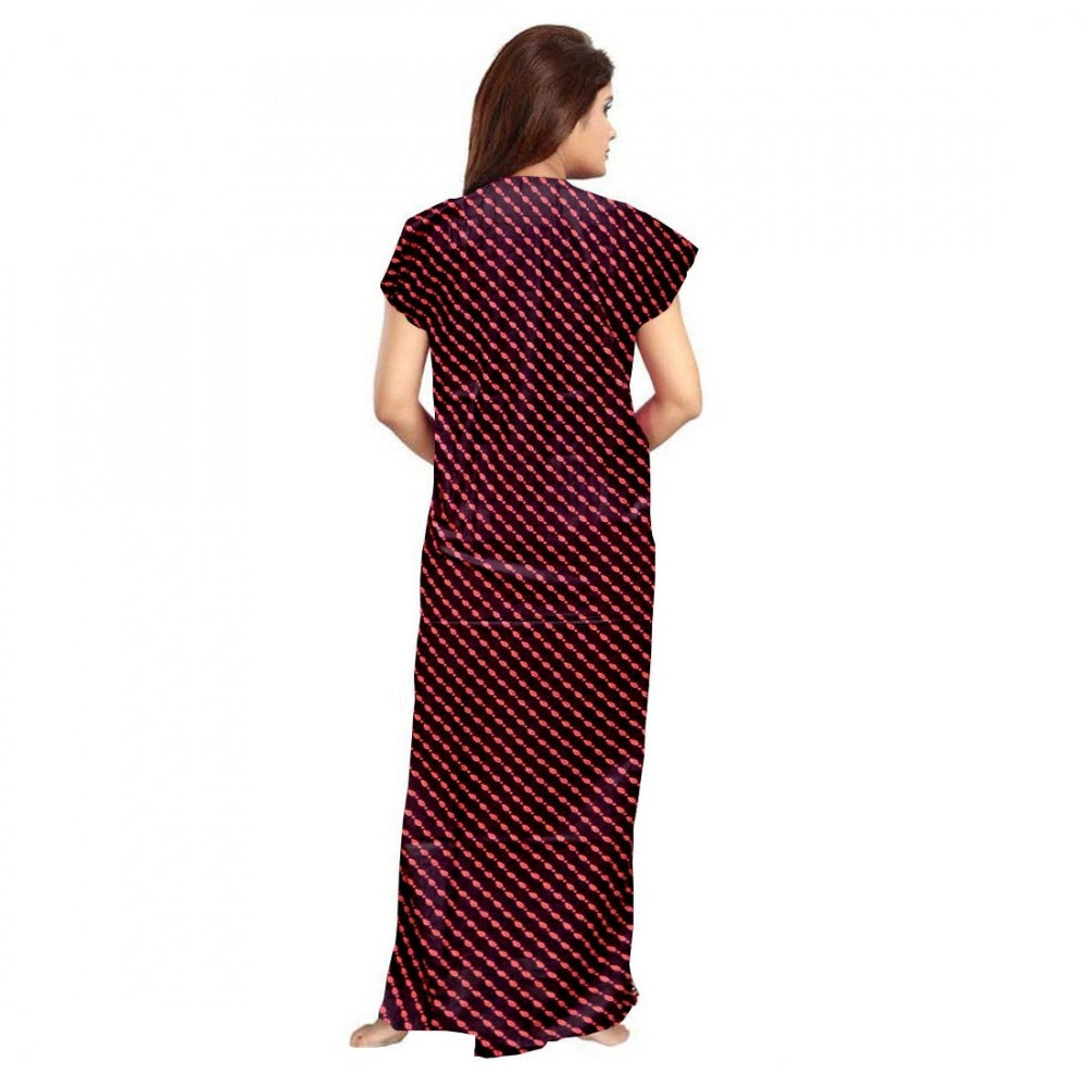 Seduva Women's Cotton Printed Maxi Nighty (Brown)