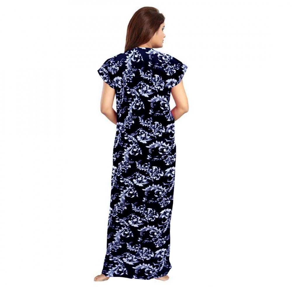 Seduva Women's Cotton Printed Maxi Nighty (Blue)