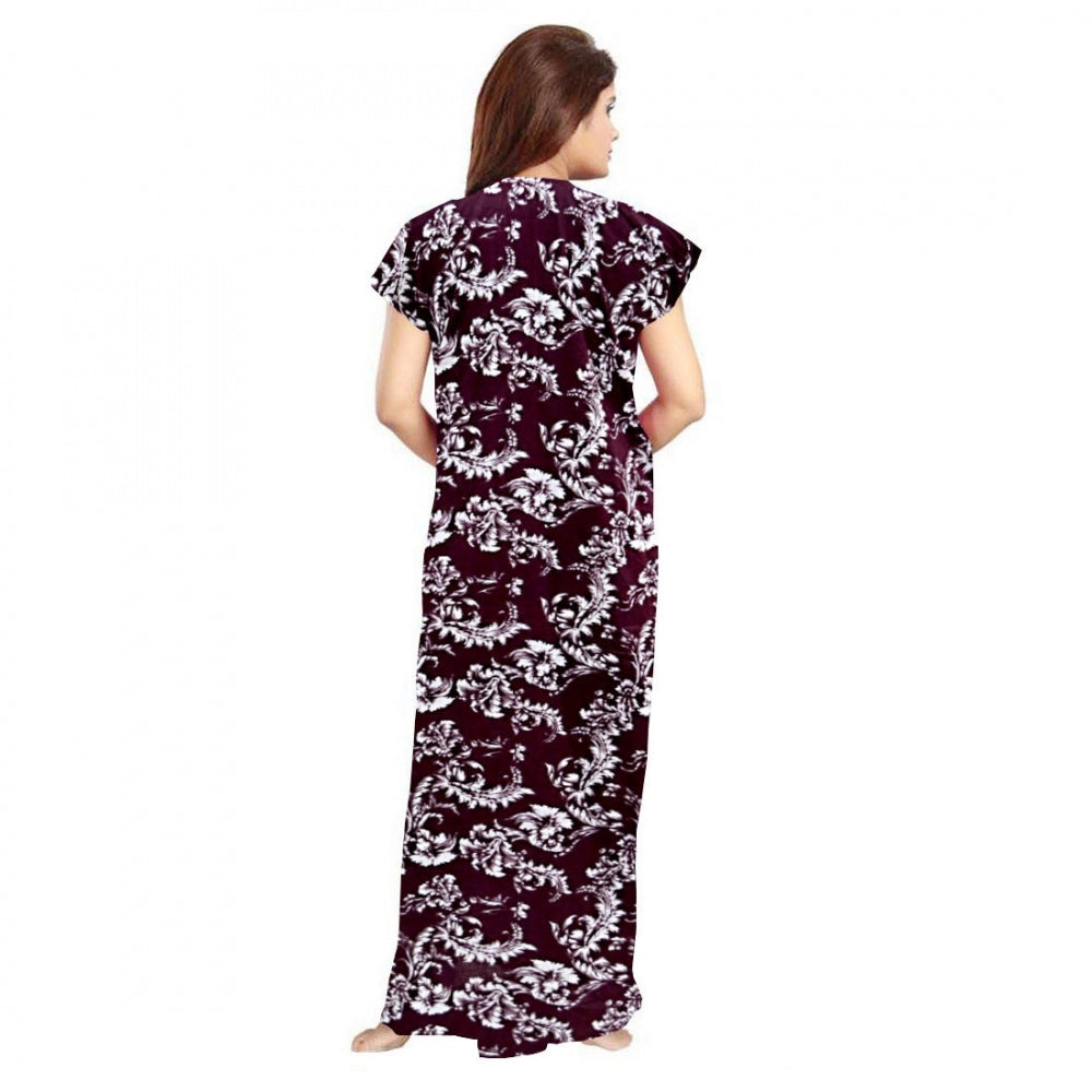 Seduva Women's Cotton Printed Maxi Nighty (Wine)