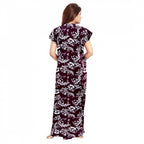 Seduva Women's Cotton Printed Maxi Nighty (Wine)