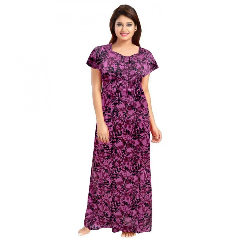 Seduva Women's Cotton Printed Maxi Nighty (Wine)