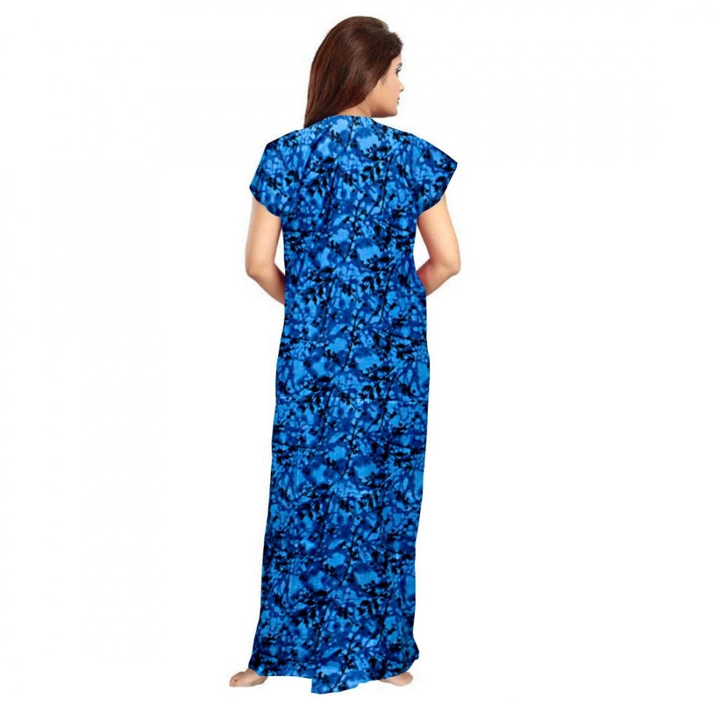 Seduva Women's Cotton Printed Maxi Nighty (Blue)