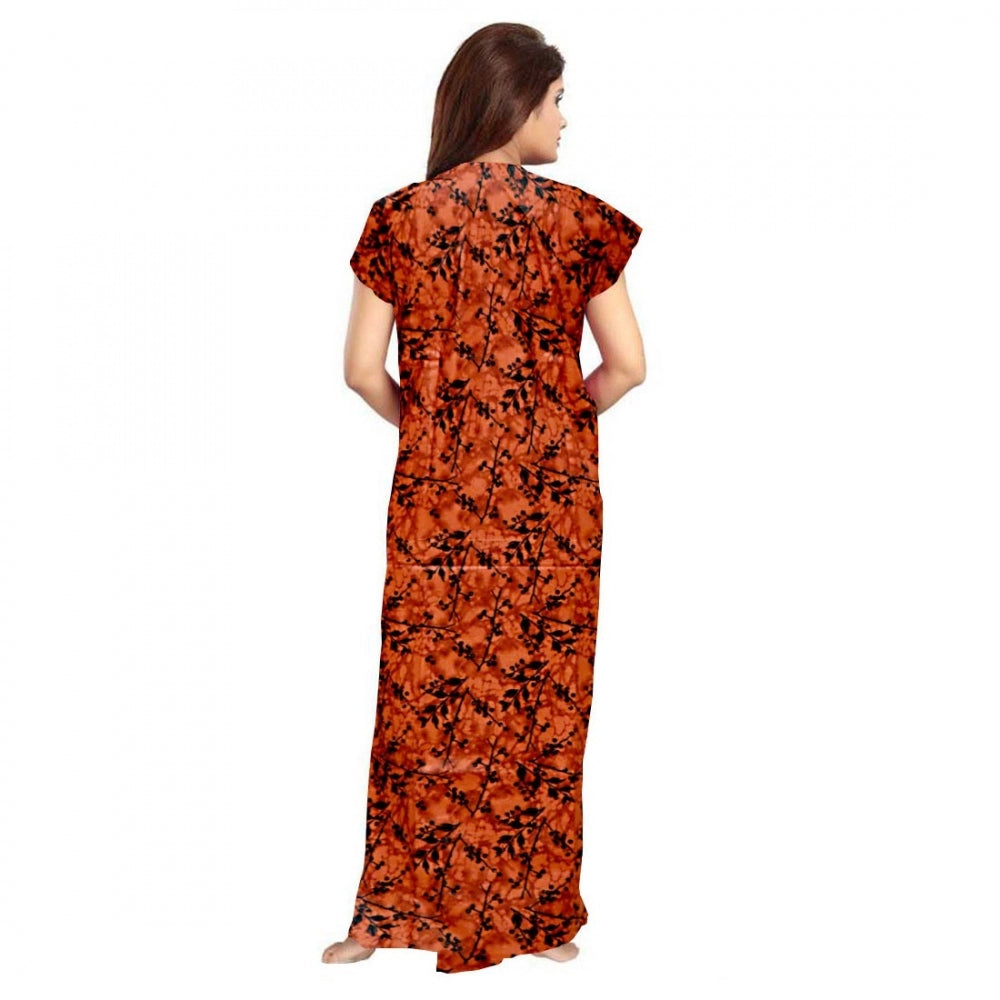 Seduva Women's Cotton Printed Maxi Nighty (Orange)