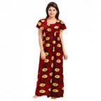 Seduva Women's Cotton Printed Maxi Nighty (Maroon)
