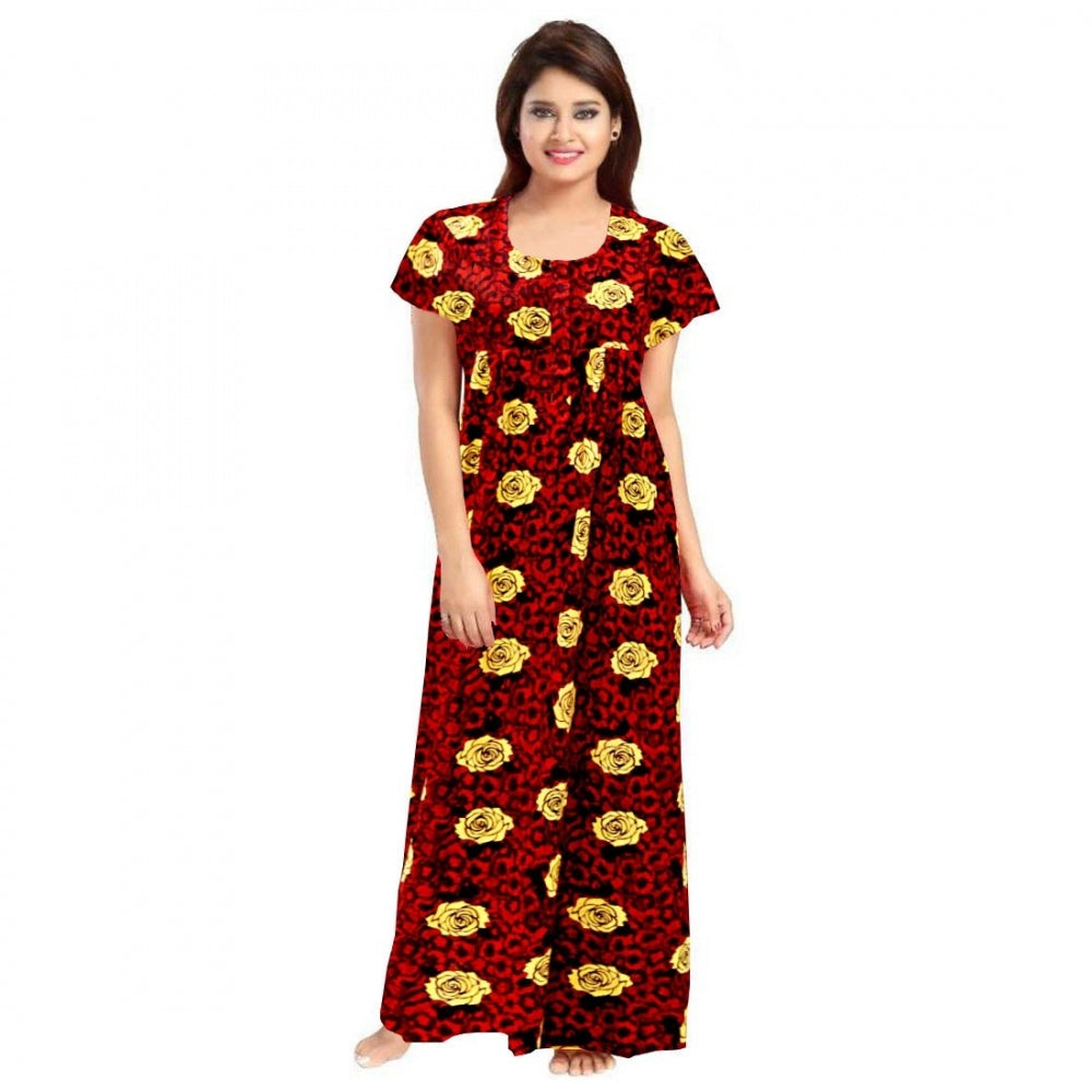 Seduva Women's Cotton Printed Maxi Nighty (Maroon)