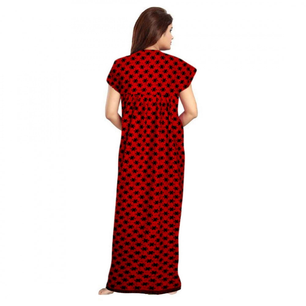 Seduva Women's Cotton Printed Maxi Nighty (Red)