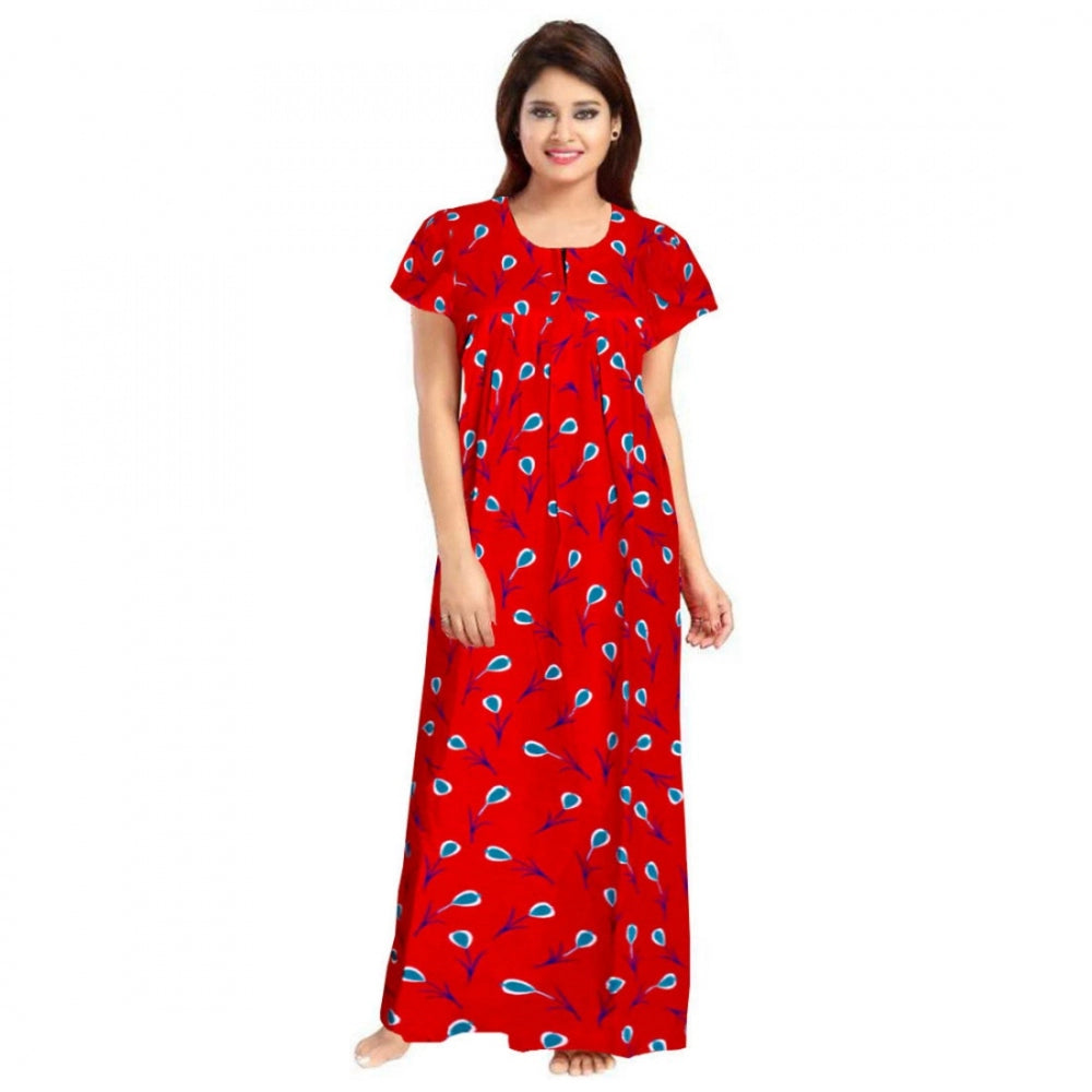 Seduva Women's Cotton Printed Maxi Nighty (Red)
