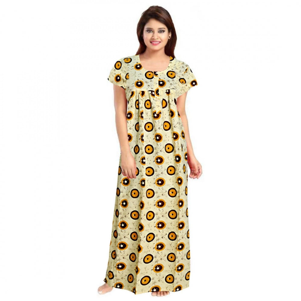 Seduva Women's Cotton Printed Maxi Nighty (Off White)