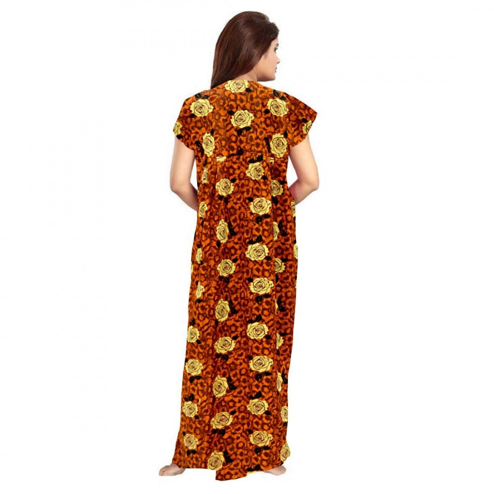 Seduva Women's Cotton Printed Maxi Nighty (Mustard)