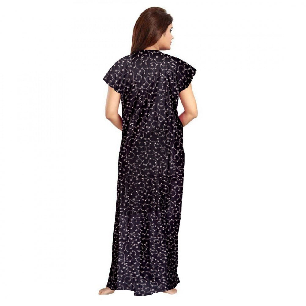 Seduva Women's Cotton Printed Maxi Nighty (Grey)