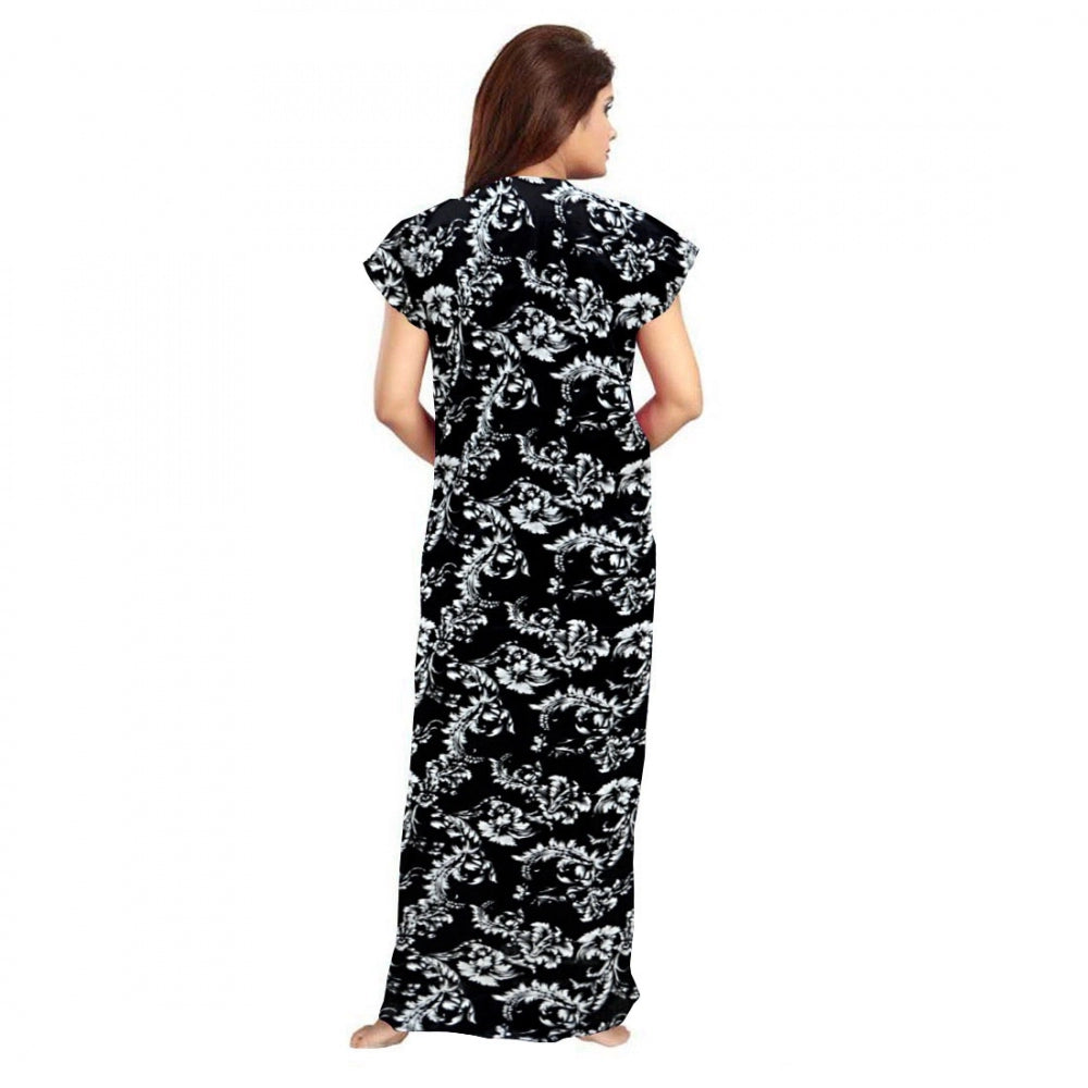 Seduva Women's Cotton Printed Maxi Nighty (Black)