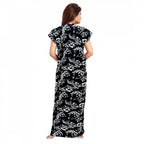 Seduva Women's Cotton Printed Maxi Nighty (Black)