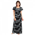 Seduva Women's Cotton Printed Maxi Nighty (Black)