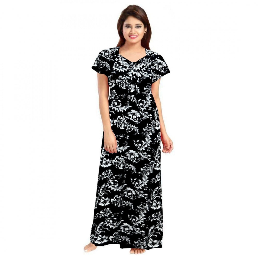 Seduva Women's Cotton Printed Maxi Nighty (Black)
