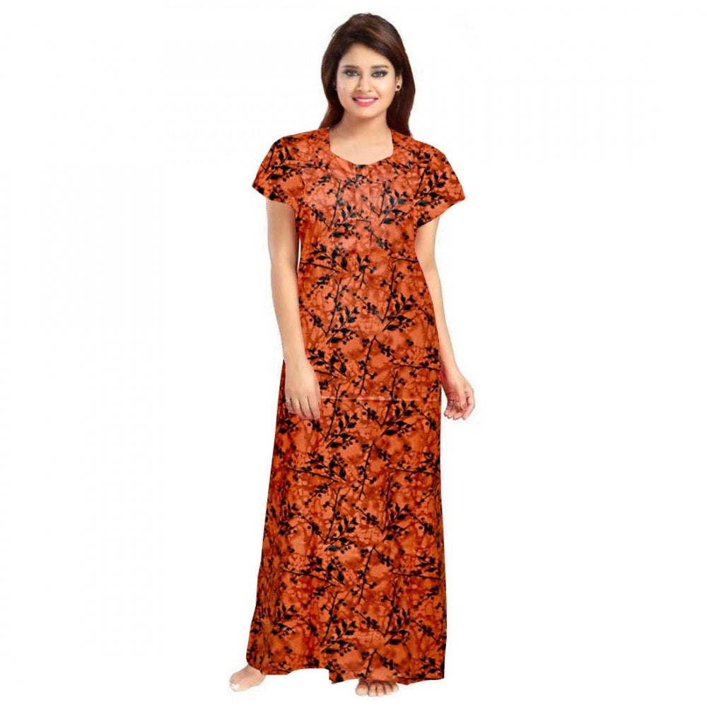 Seduva Women's Cotton Printed Maxi Nighty (Orange)