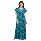 Seduva Women's Cotton Printed Maxi Nighty (Blue)