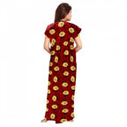 Seduva Women's Cotton Printed Maxi Nighty (Maroon)