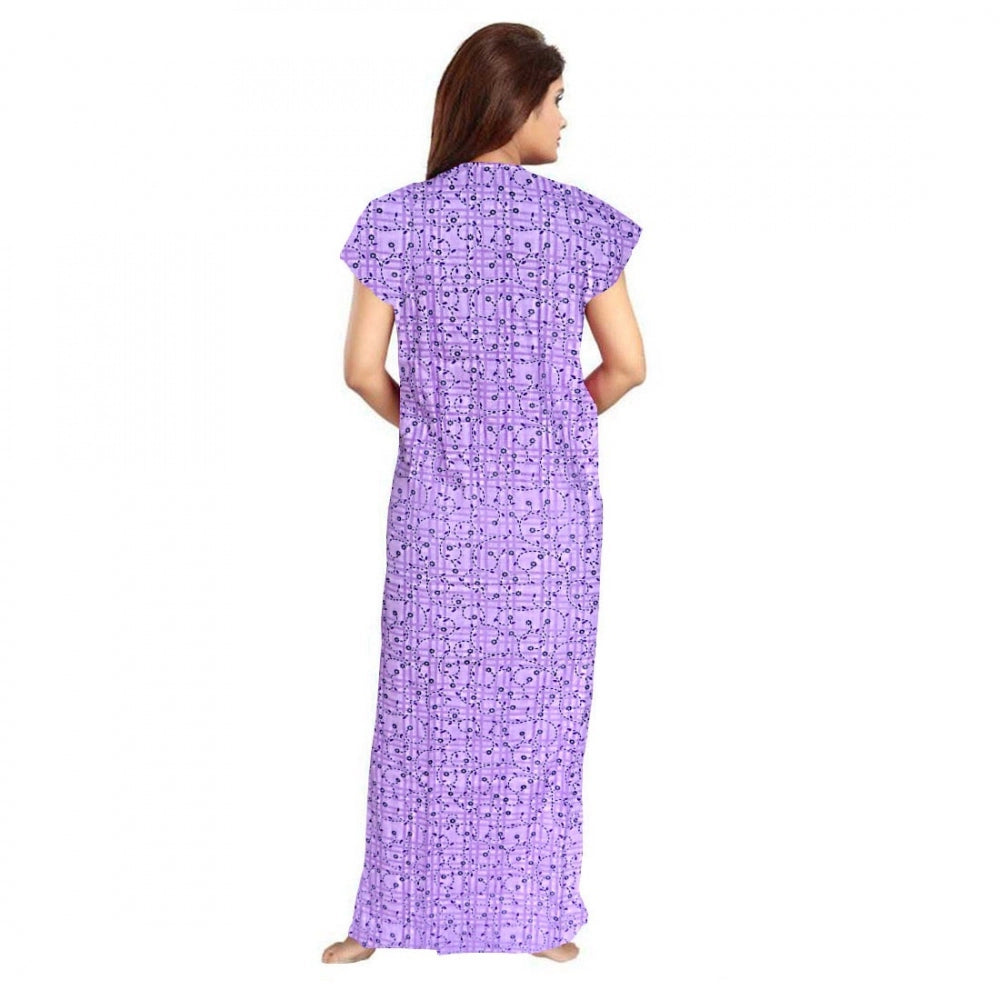 Seduva Women's Cotton Printed Maxi Nighty (Lavender)