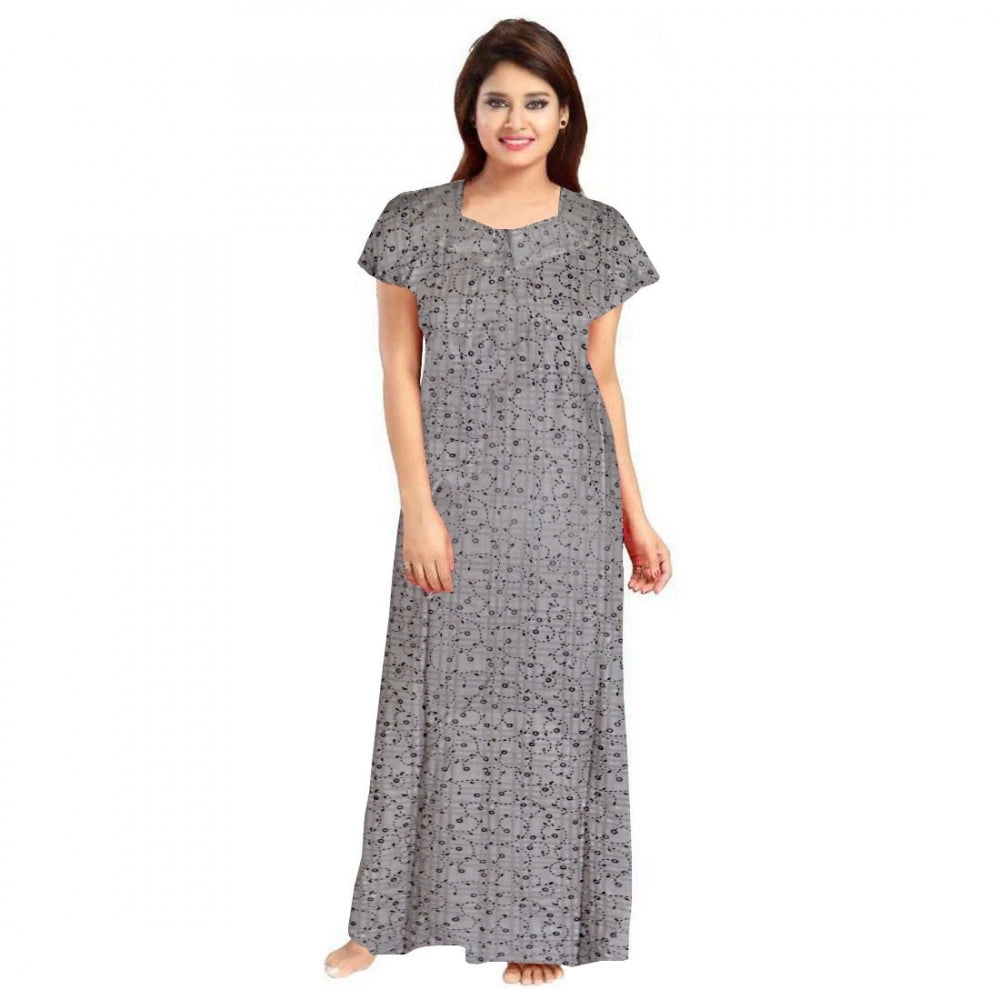 Seduva Women's Cotton Printed Maxi Nighty (Grey)