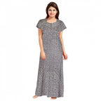Seduva Women's Cotton Printed Maxi Nighty (Grey)