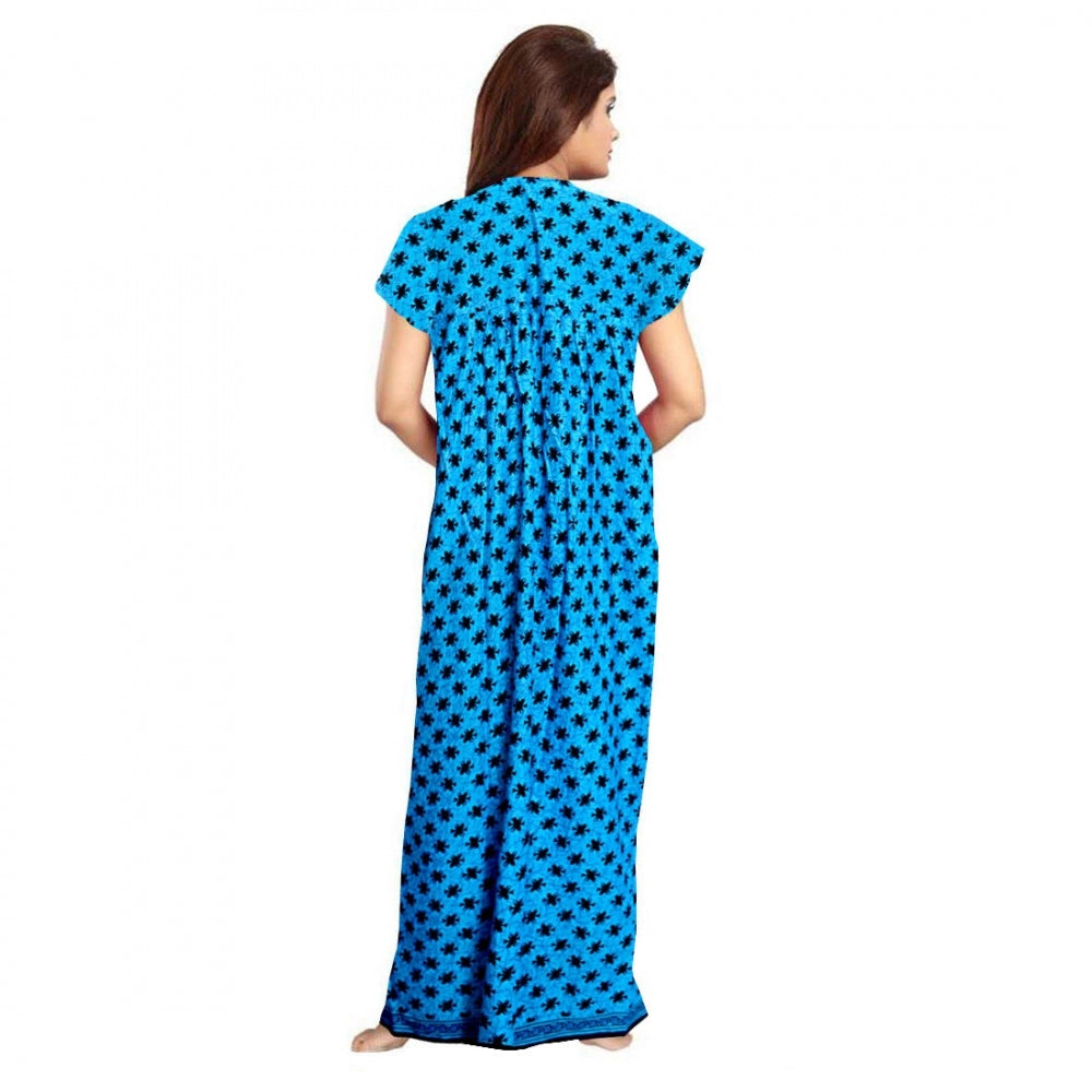 Seduva Women's Cotton Printed Maxi Nighty (Aqua Blue)