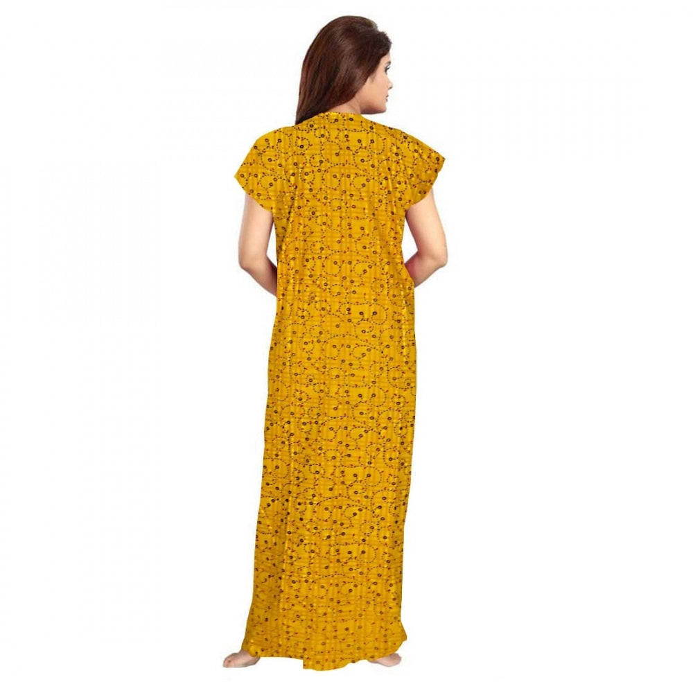 Seduva Women's Cotton Printed Maxi Nighty (Yellow)