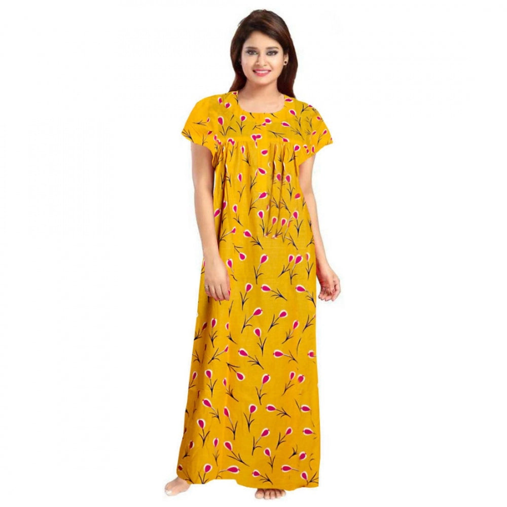 Seduva Women's Cotton Printed Maxi Nighty (Yellow)