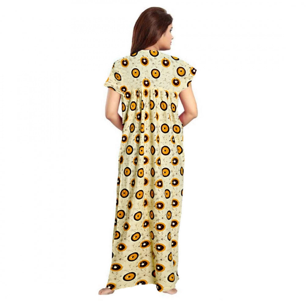 Seduva Women's Cotton Printed Maxi Nighty (Off White)