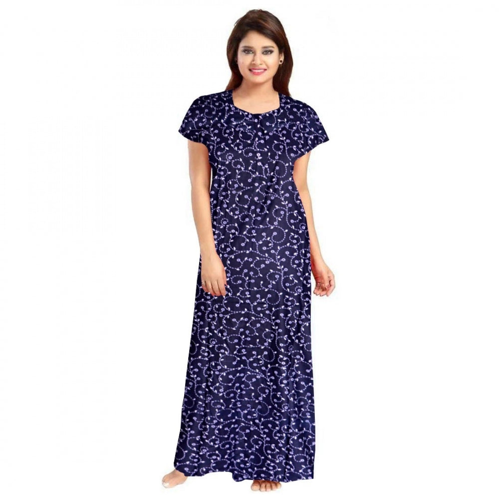 Seduva Women's Cotton Printed Maxi Nighty (Blue)