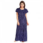 Seduva Women's Cotton Printed Maxi Nighty (Blue)
