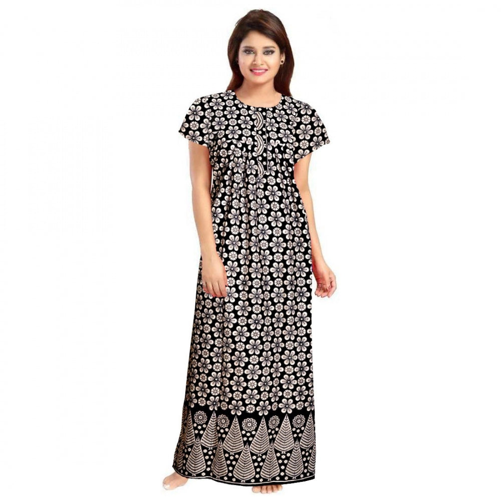 Seduva Women's Cotton Printed Maxi Nighty (Black)