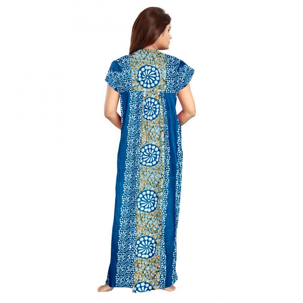 Seduva Women's Cotton Printed Maxi Nighty (Blue)