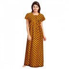 Seduva Women's Cotton Printed Maxi Nighty (Mustard)