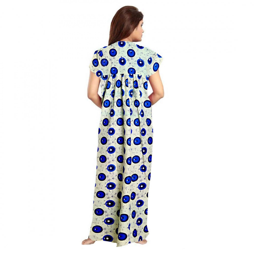 Seduva Women's Cotton Printed Maxi Nighty (Off White)