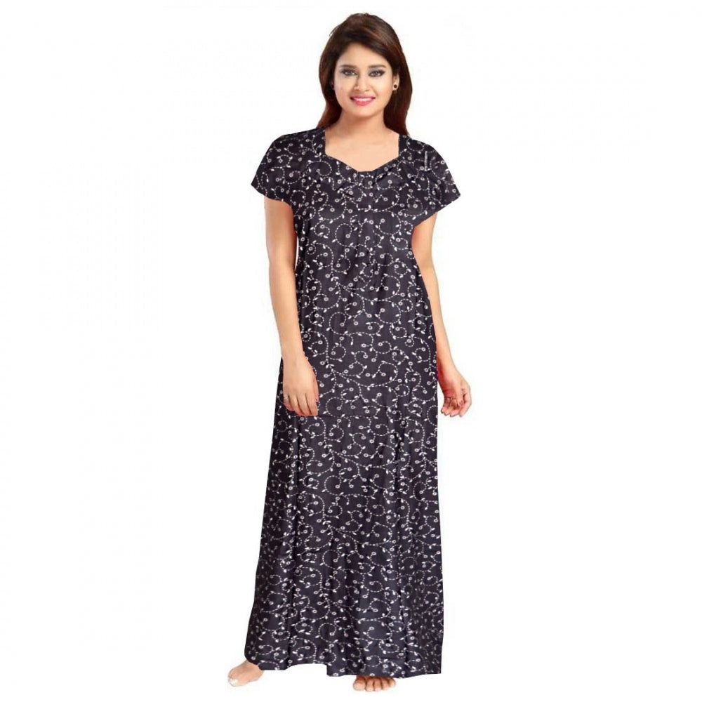 Seduva Women's Cotton Printed Maxi Nighty (Grey)