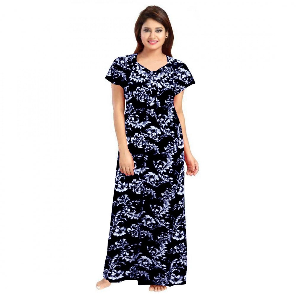 Seduva Women's Cotton Printed Maxi Nighty (Blue)